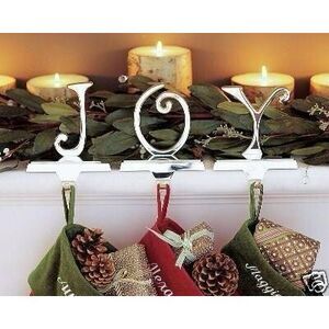 Pottery Barn Christmas Stocking Holders JOY Spell Out Silver